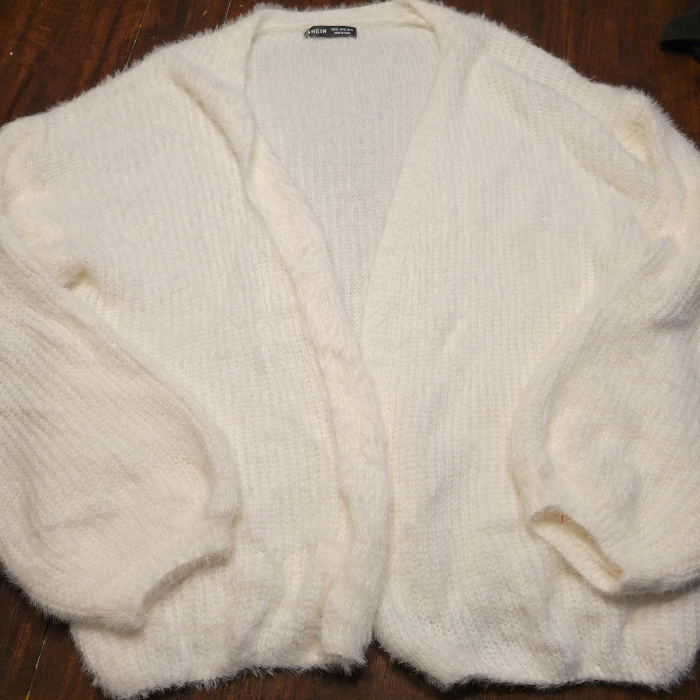 Ivory Fuzzy Open-Front Women's Cardigan